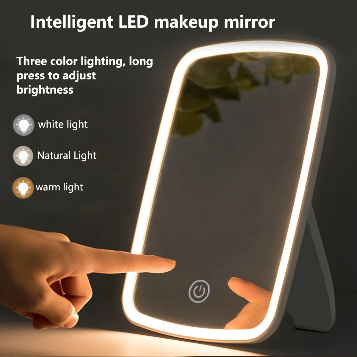 Miroir de maquillage à LED avec capteur tactile et éclairage 3 couleurs