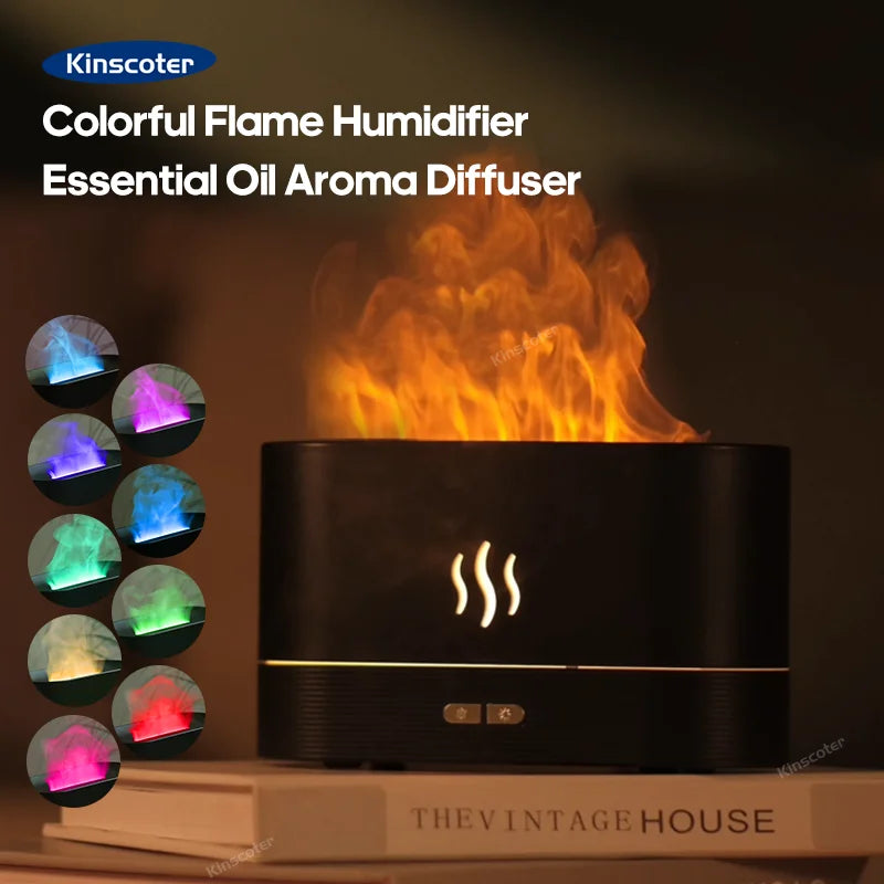 Diffuseur d'arômes KINSCOTER avec humidificateur d'air ultrasonique et effet de flamme LED