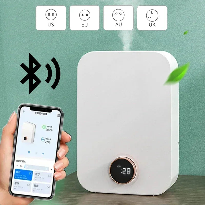 Diffuseur d’huiles essentielles sans eau avec système de nébulisation professionnel, écran LED et animations lumineuses, diffuseur de parfum intelligent pour la maison.