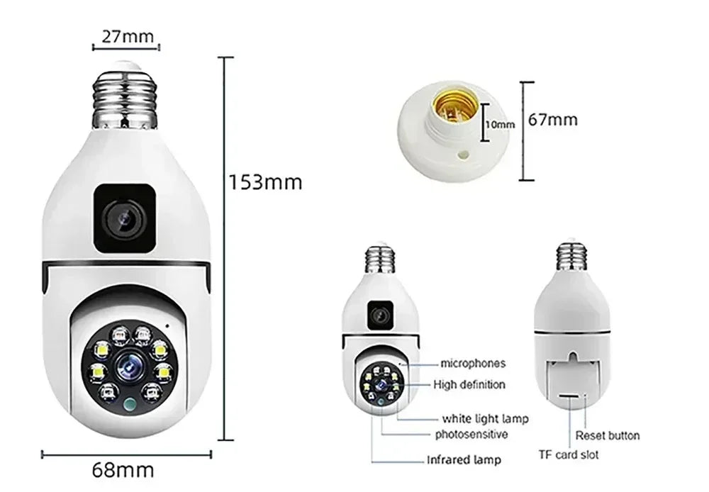 Caméra de Surveillance WiFi Ampoule E27 8MP – Vision Nocturne Couleur, Zoom 8X, Détection de Mouvement Humaine AI – Caméra Sécurité Intérieure 360°, Moniteur Bébé Intelligent