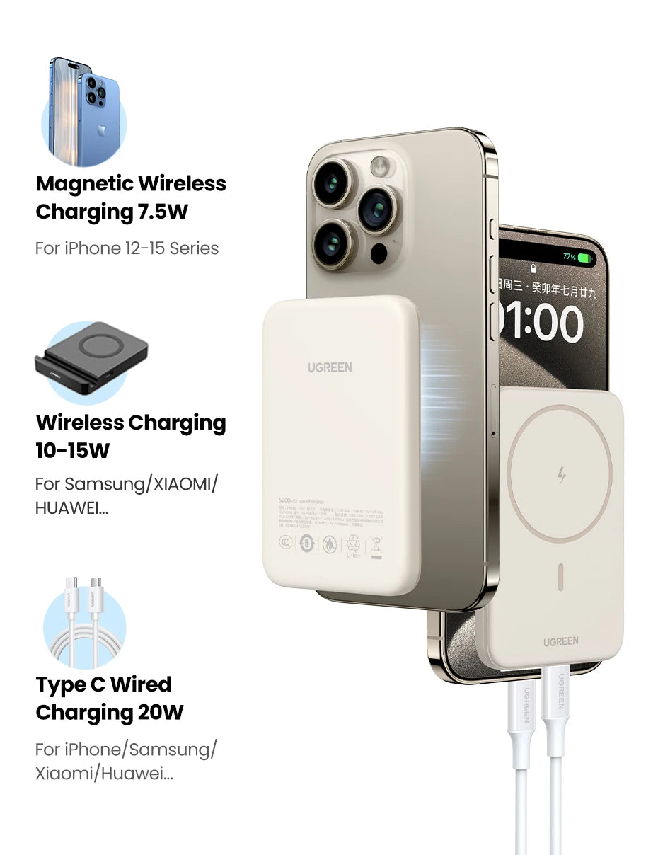 UGREEN PD20W Power Bank magnétique 10 000 mAh, chargeur rapide sans fil portable pour Magsafe pour iPhone 17, 15 Pro Max, 16 Pro