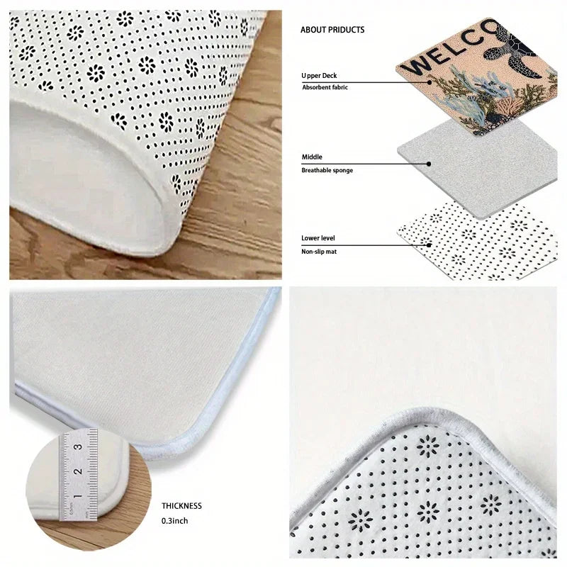 T1 x Tapis d'entrée Welcome Home Sea Turtle Ocean Adventure - Tapis de sol antidérapant pour cuisine, salle de bain et utilisation intérieure/extérieure