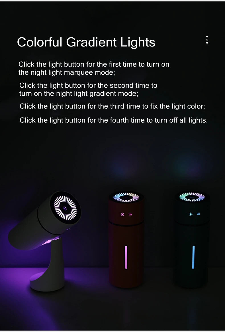 Diffuseur d’Arômes & Humidificateur d’Air Sans Fil 260 mL – Rechargeable USB 1000 mAh, Brume Fraîche Ultrasonique Silencieuse