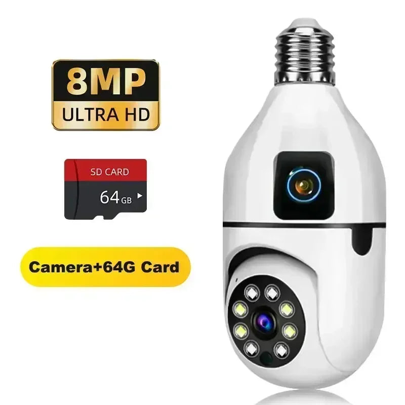 Caméra de Surveillance WiFi Ampoule E27 8MP – Vision Nocturne Couleur, Zoom 8X, Détection de Mouvement Humaine AI – Caméra Sécurité Intérieure 360°, Moniteur Bébé Intelligent