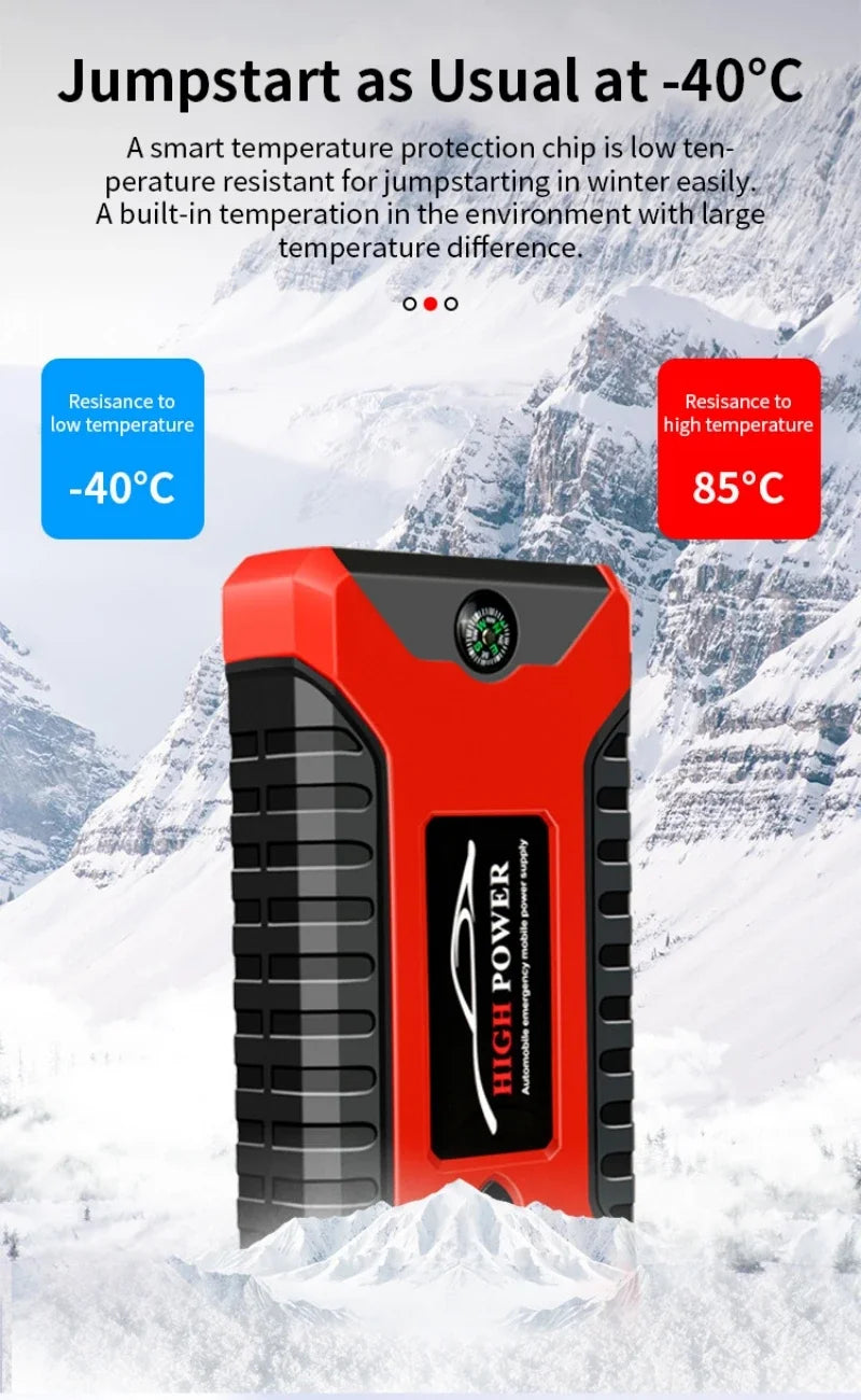 ⚡️ Démarreur de Voiture Portable 99800 mAh – Booster d’Urgence 12V 3000A pour Véhicules Essence & Diesel, Batterie de Secours Multifonction