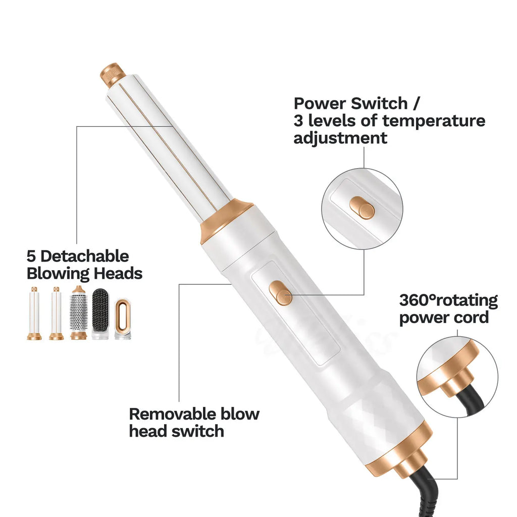 Sèche-cheveux professionnel 5 en 1 noir 1000 W, brosse chauffante pour cheveux, brosse lissante, brosse soufflante pour cheveux, coiffeur pour femme