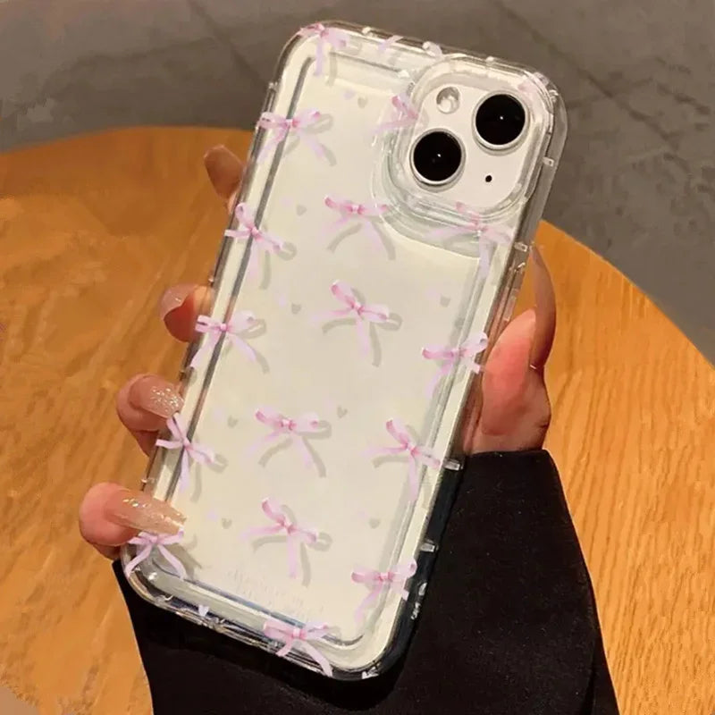 Étui de téléphone avec nœud en forme de cœur rose