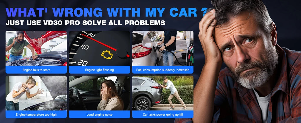 Outil de diagnostic VDIAGTOOL VD30Pro — Lecteur de codes, scanner OBD2 pour voitures et camions, avec fonctions de réinitialisation, données en temps réel et images figées.