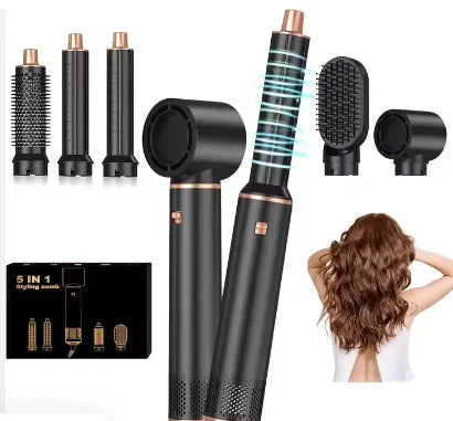 Sèche-cheveux professionnel 5 en 1 noir 1000 W, brosse chauffante pour cheveux, brosse lissante, brosse soufflante pour cheveux, coiffeur pour femme