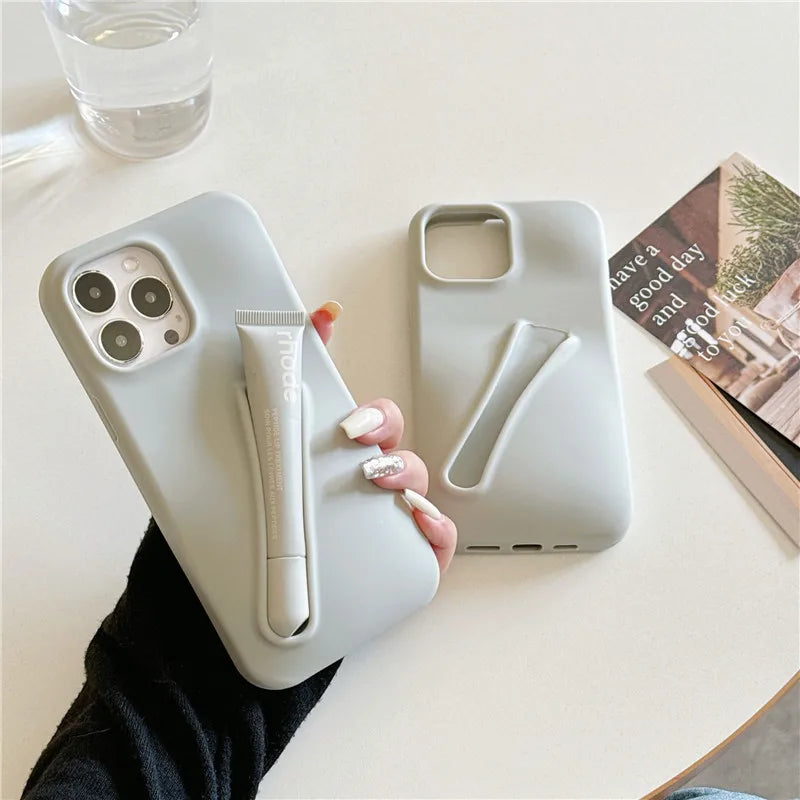 For iPhone 16 15 14 13 12 11 Pro Plus mini Max Xs XR 6 7 8 SE Lip gloss holder Silicone Soft Cover Case