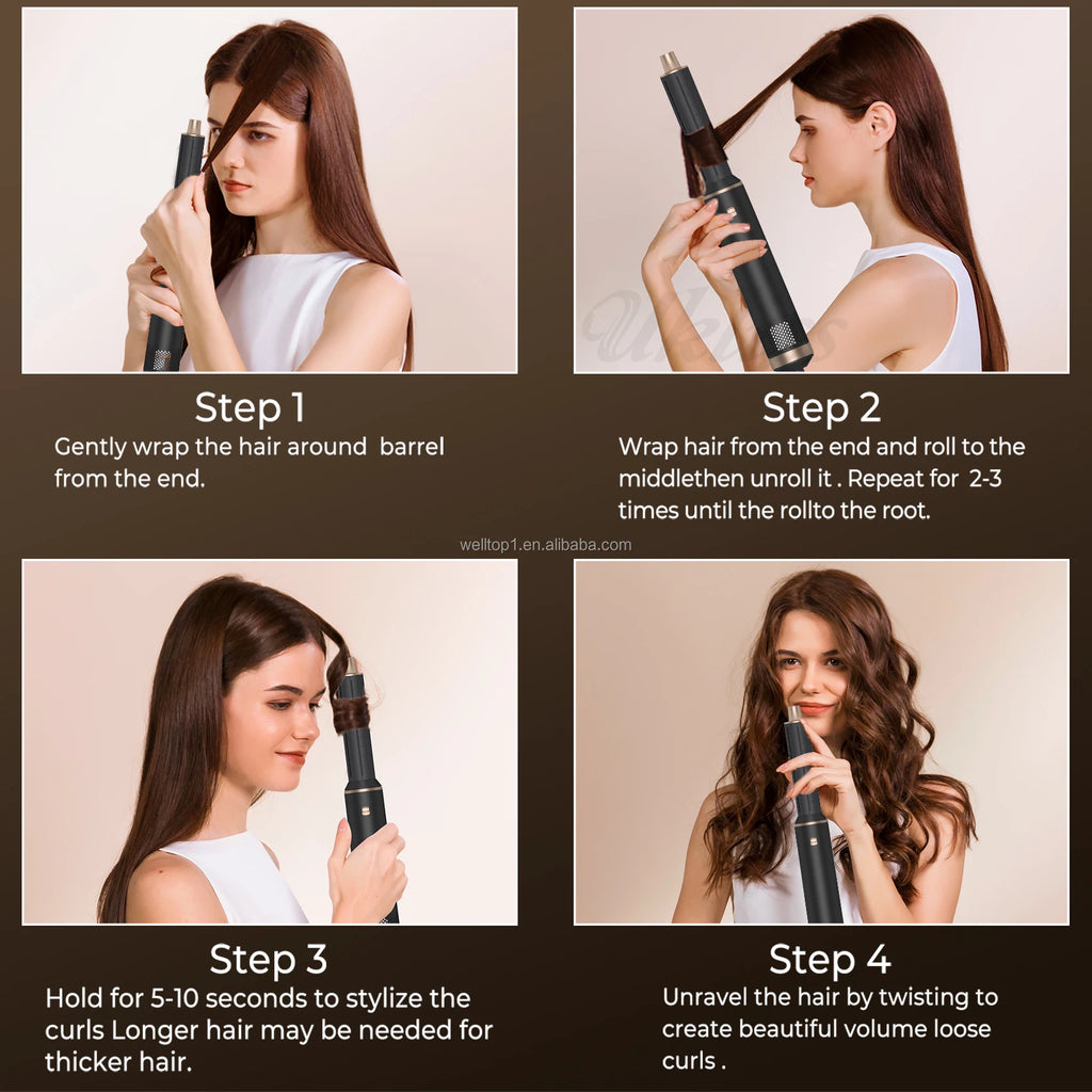 Sèche-cheveux professionnel 5 en 1 noir 1000 W, brosse chauffante pour cheveux, brosse lissante, brosse soufflante pour cheveux, coiffeur pour femme
