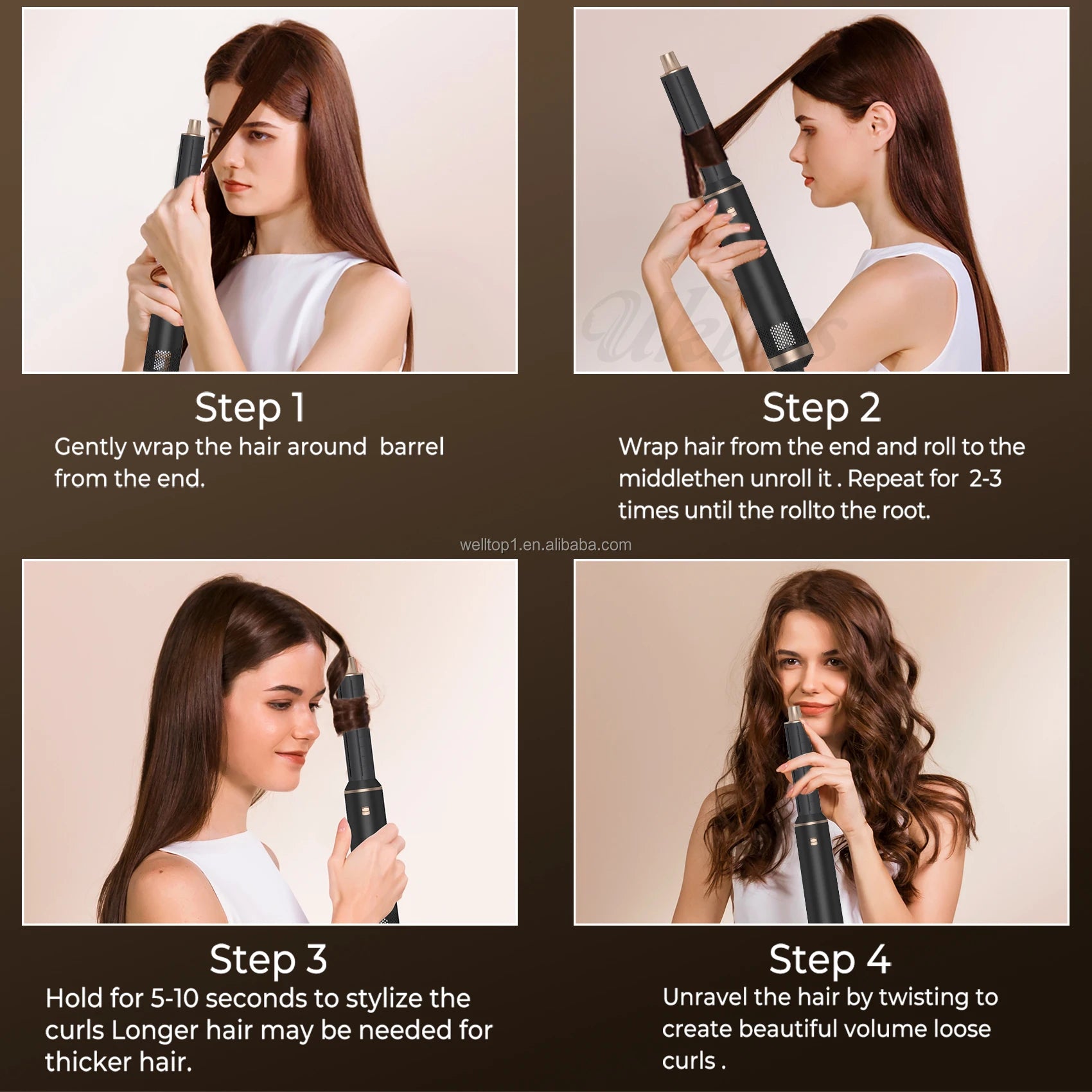 Sèche-cheveux professionnel 5 en 1 noir 1000 W, brosse chauffante pour cheveux, brosse lissante, brosse soufflante pour cheveux, coiffeur pour femme