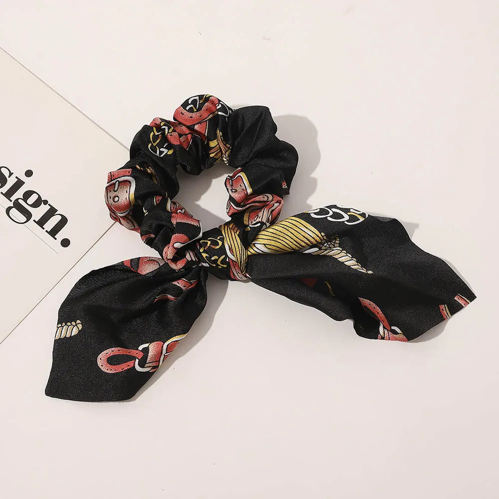 Leopard Bowknot Elastic Hair Band Women Solid Color Scrunchie Girls Hair Tie Ponytail Holder Headband Hair Rope Hair Accessories