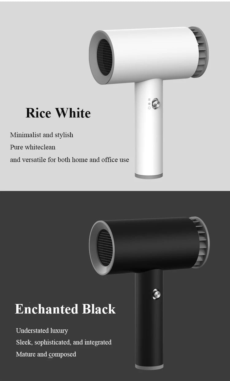 Sèche-cheveux portable sans fil rechargeable pour voyage et extérieur avec air chaud et froid. Batterie au lithium 2600 mAh et flux d'air puissant.