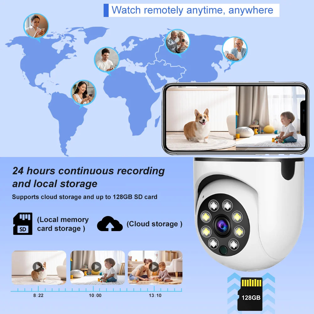 Caméra WiFi E27 8MP HD à Double Objectif – Caméra de Surveillance Intelligente PTZ 360° avec Détection Humaine AI, Suivi Automatique, Vision Nocturne Couleur, Compatible Tuya / Smart Life
