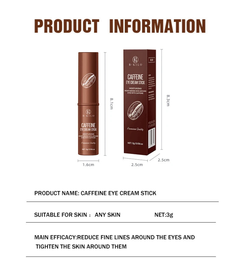Stick Crème Contour des Yeux à la Caféine – Anti-Poches, Anti-Cernes, Hydratant et Éclaircissant – Regard Frais et Défini