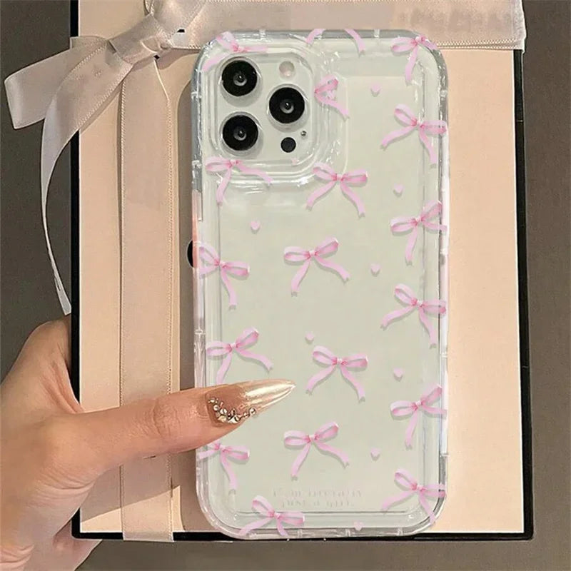 Étui de téléphone avec nœud en forme de cœur rose