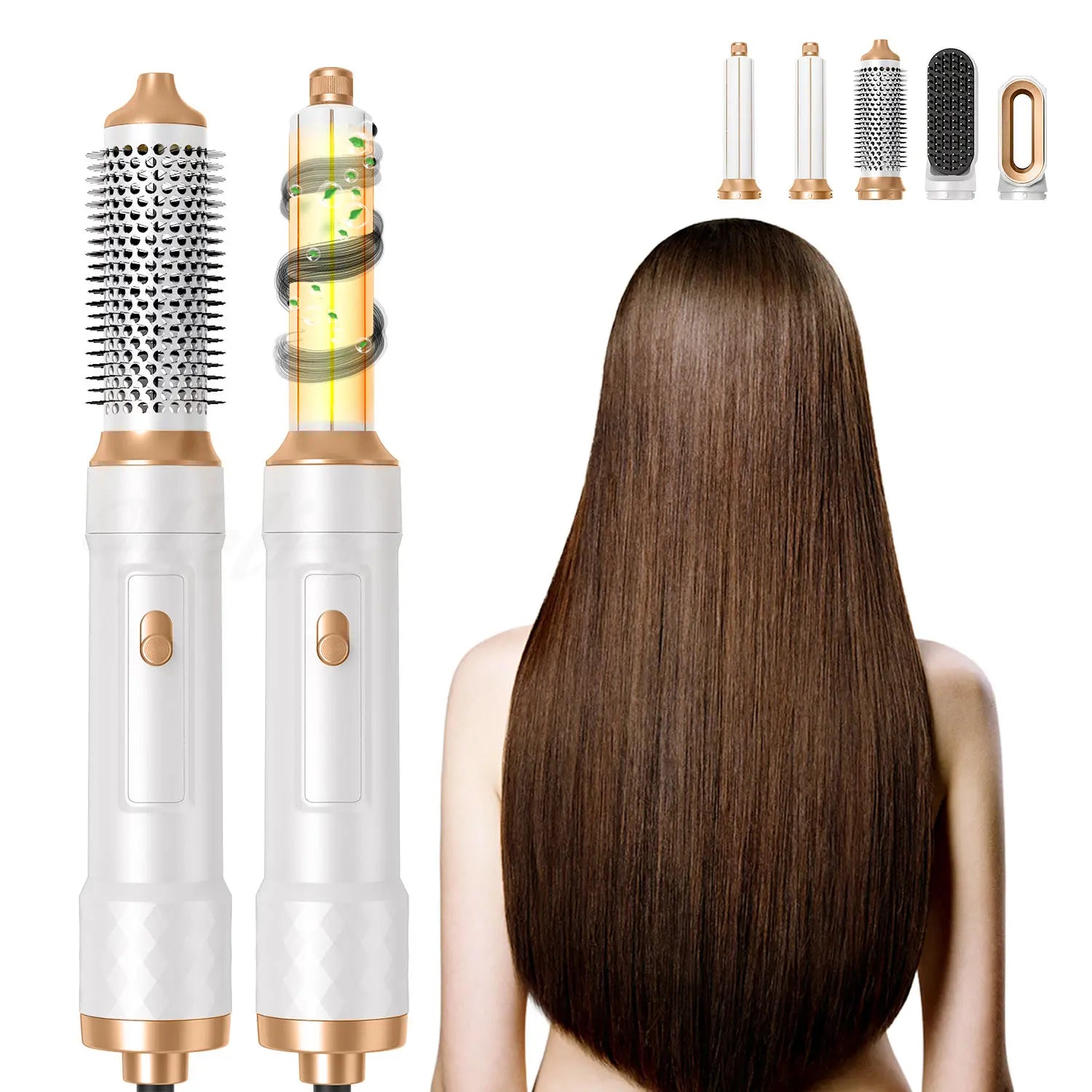 Sèche-cheveux professionnel 5 en 1 noir 1000 W, brosse chauffante pour cheveux, brosse lissante, brosse soufflante pour cheveux, coiffeur pour femme