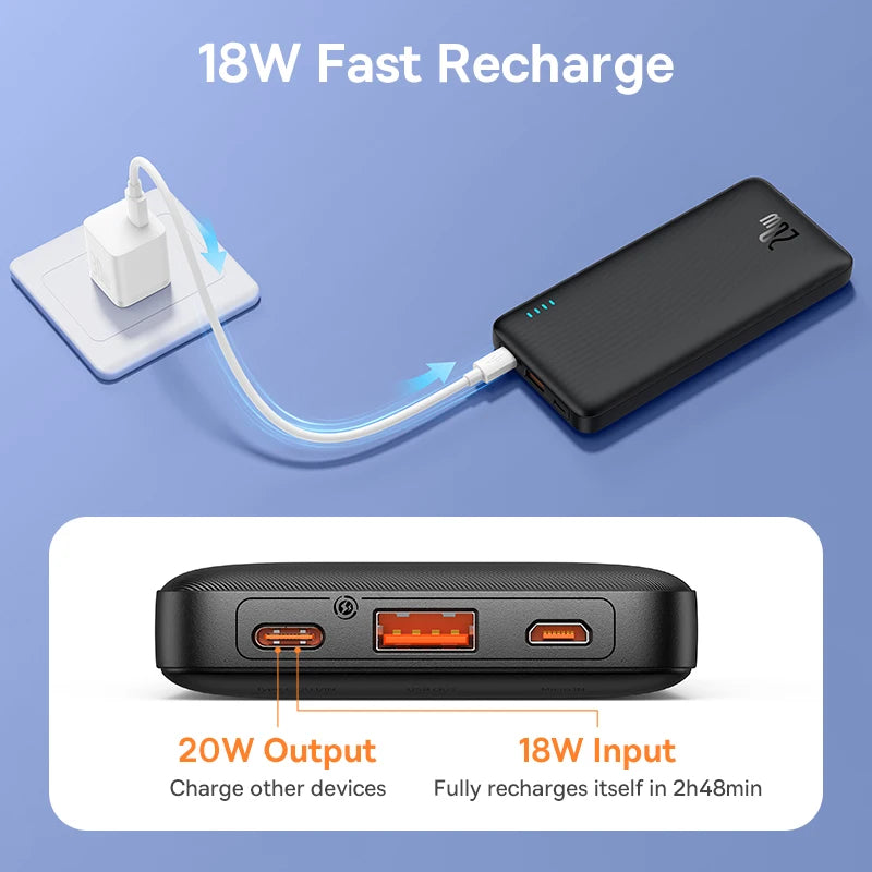 Baseus Airpow 20W Power Bank 10000mAh 20000mAh Charge rapide Powerbank pour iPhone 16/15/14/13/12 Xiaomi batterie externe