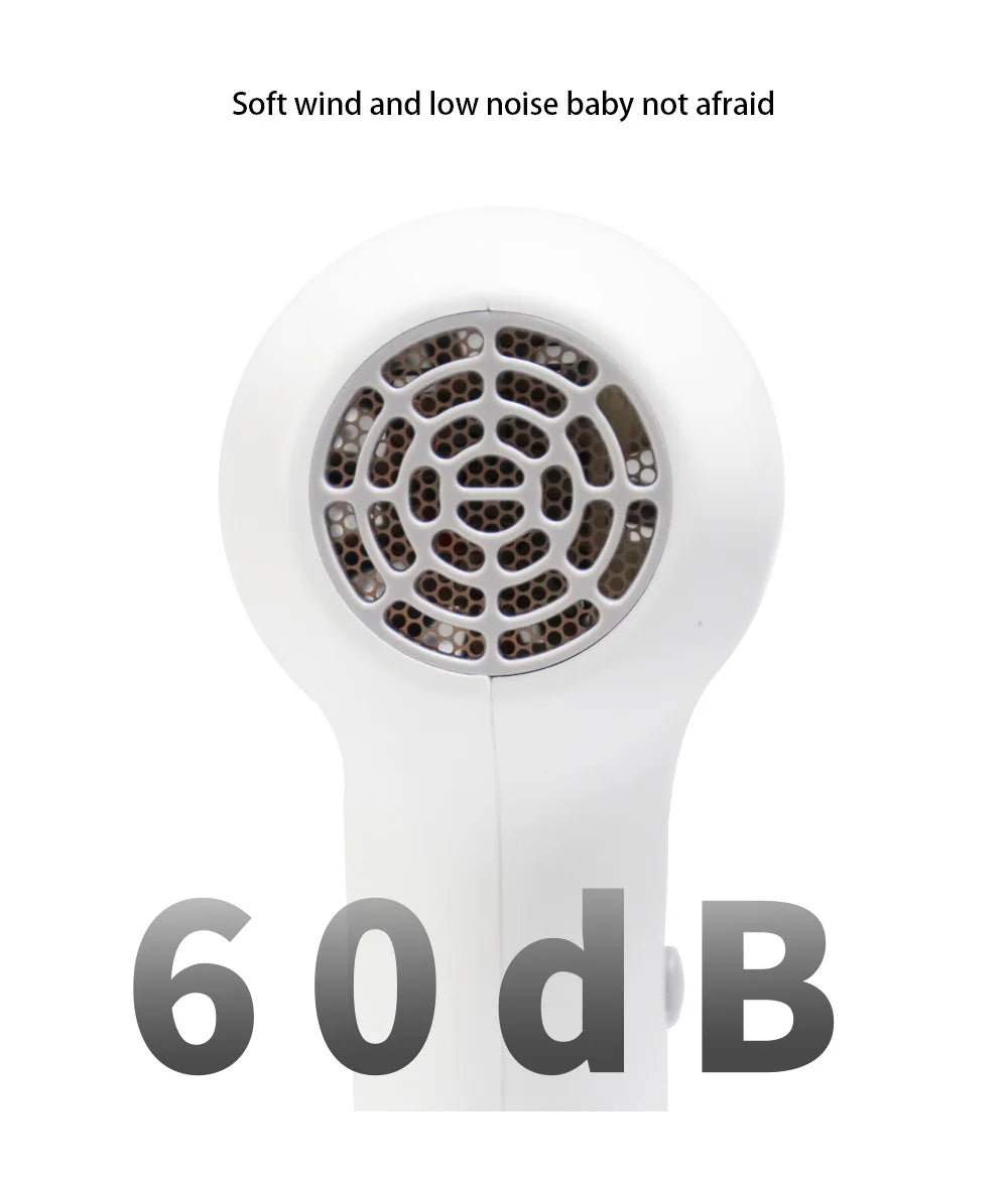 Sèche-cheveux sans fil pour enfants, petit diffuseur universel 60 W, silencieux, température constante, pour cheveux et fesses