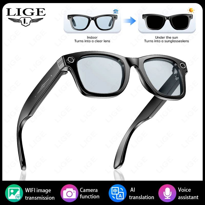 Lunettes Intelligentes LIGE – Verres à Adaptation Lumineuse, Traduction Interactive AI, Photographie & Vidéo, Lunettes Connectées 2025