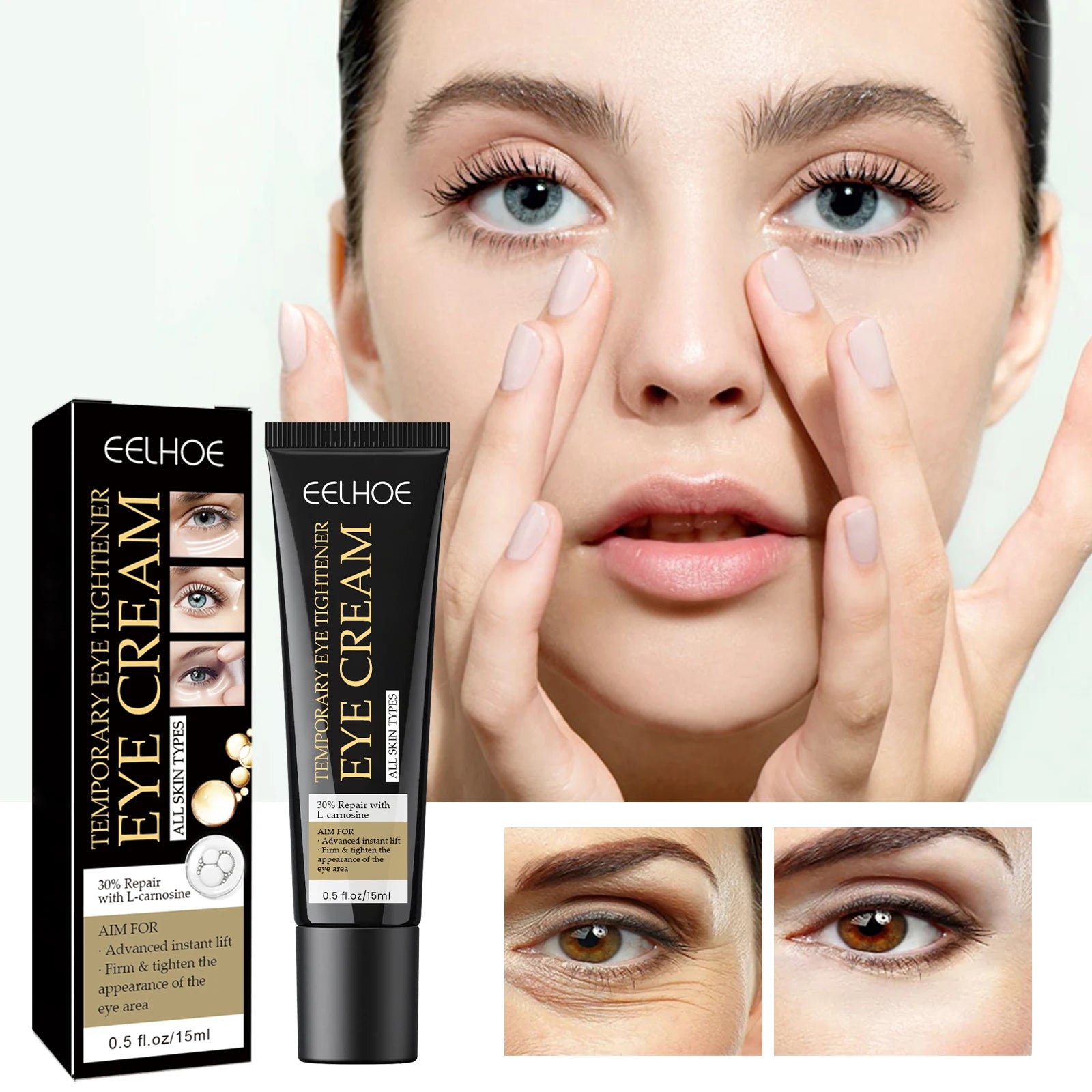 Crème Contour des Yeux EELHOE – Réduction des Cernes et des Poches, Raffermissante et Hydratante – Formule Nourrissante et Anti-Âge – 15ml