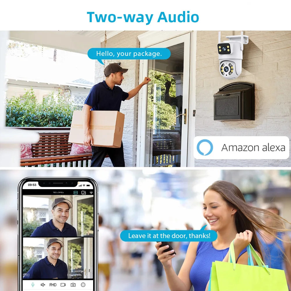 Caméra de Surveillance WiFi Tuya 8MP PTZ à Double Objectif – Vision Nocturne Couleur, Détection Manuelle, Double Écran, Caméra IP Extérieure Étanche, Contrôle à Distance Smart Life