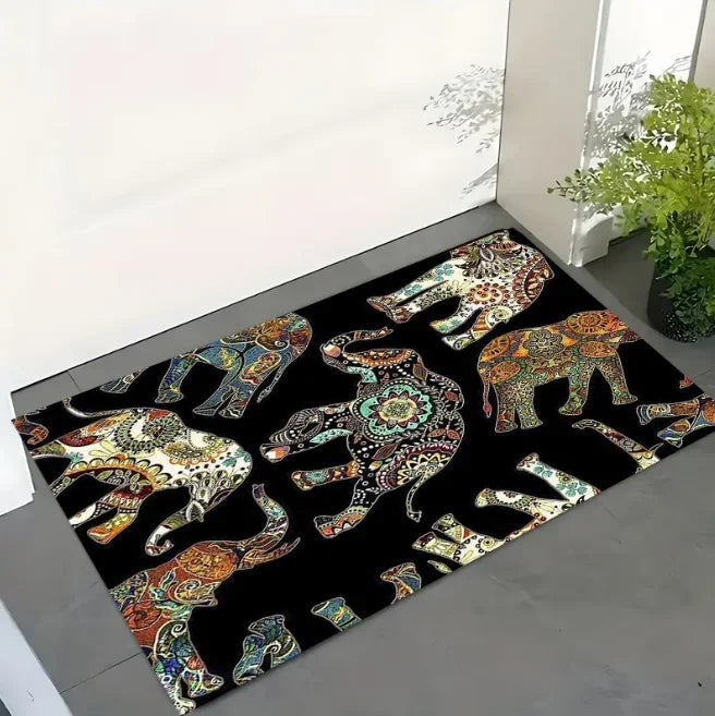 Ohemia Paillasson à motif éléphant, style bohème, exquis, pour entrée intérieure et extérieure, pour porte de chambre, décoration rétro pour la maison