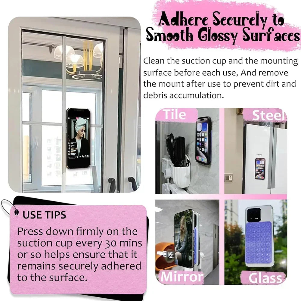 Support de téléphone multifonction à ventouse double face, amovible, mains libres, antidérapant, en silicone