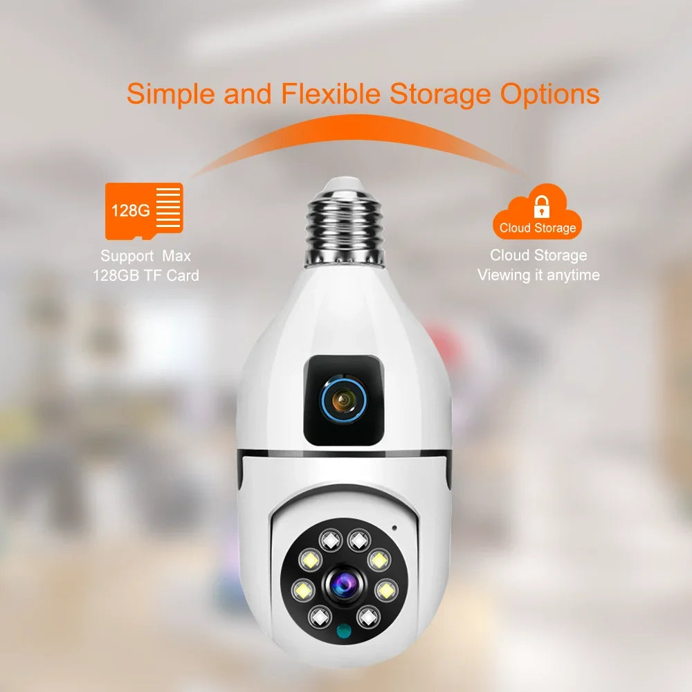 Caméra de Surveillance WiFi Ampoule E27 8MP – Vision Nocturne Couleur, Zoom 8X, Détection de Mouvement Humaine AI – Caméra Sécurité Intérieure 360°, Moniteur Bébé Intelligent