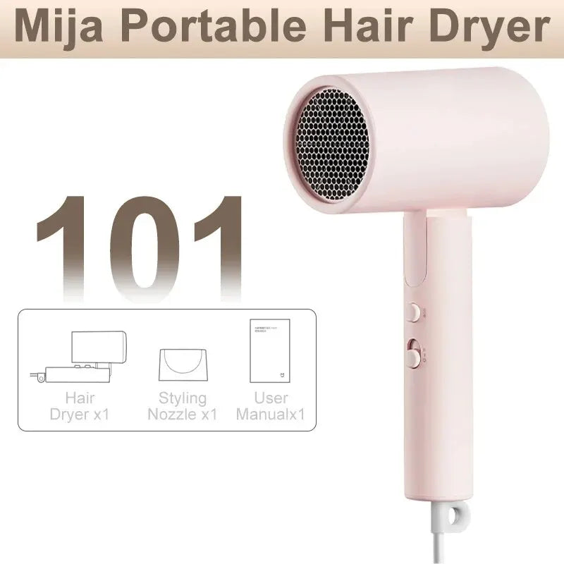 Xiaomi Mijia Sèche-cheveux portable à anions H101, séchage rapide, professionnel, pliable, 1600 W, 50 millions de rayons négatifs, pour la maison et les voyages