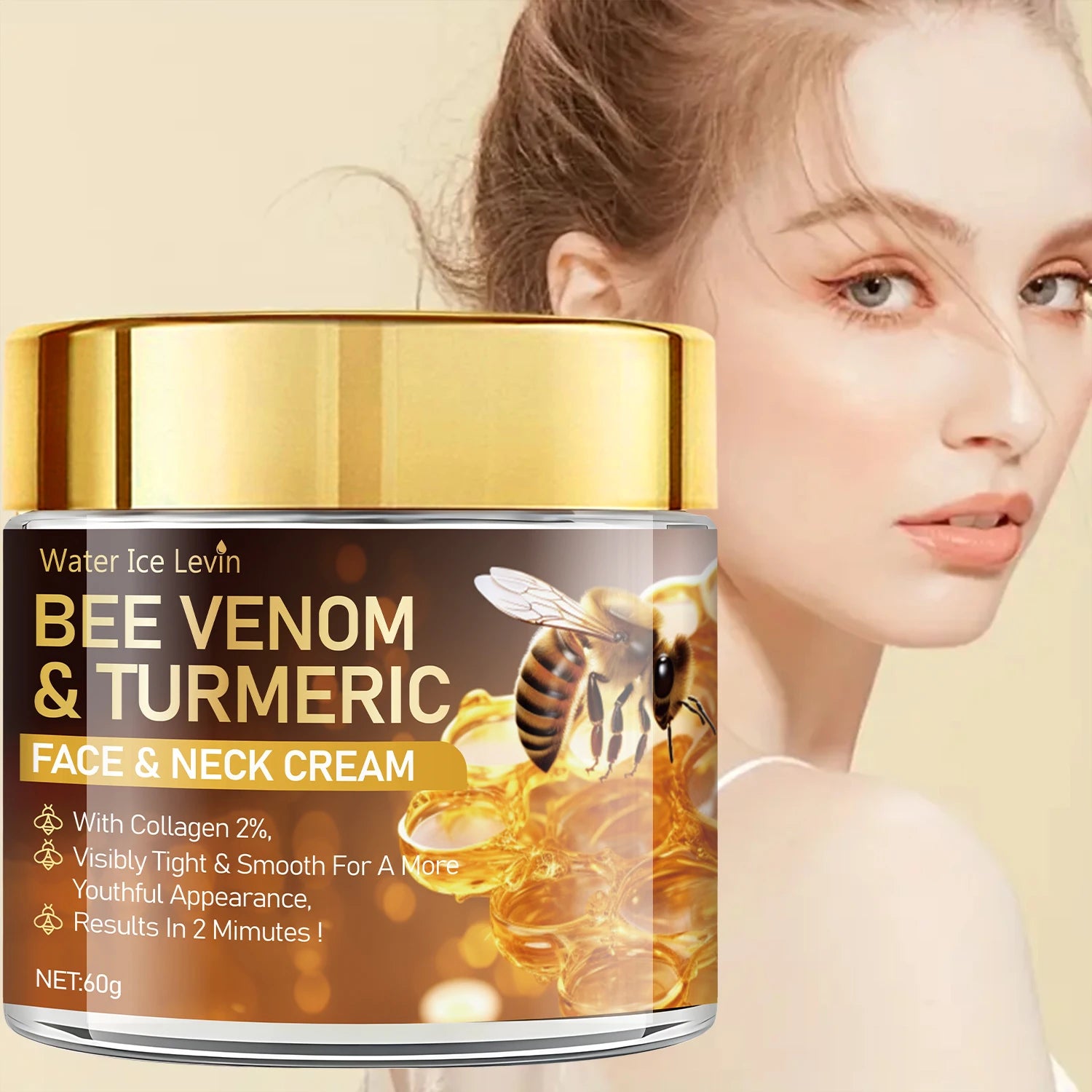 Crème Visage Lifting Instantané au Venin d’Abeille – Raffermit, Lisse et Tonifie la Peau – Sans Alcool – Contient de l’Acide Hyaluronique – Pour Tous Types de Peau