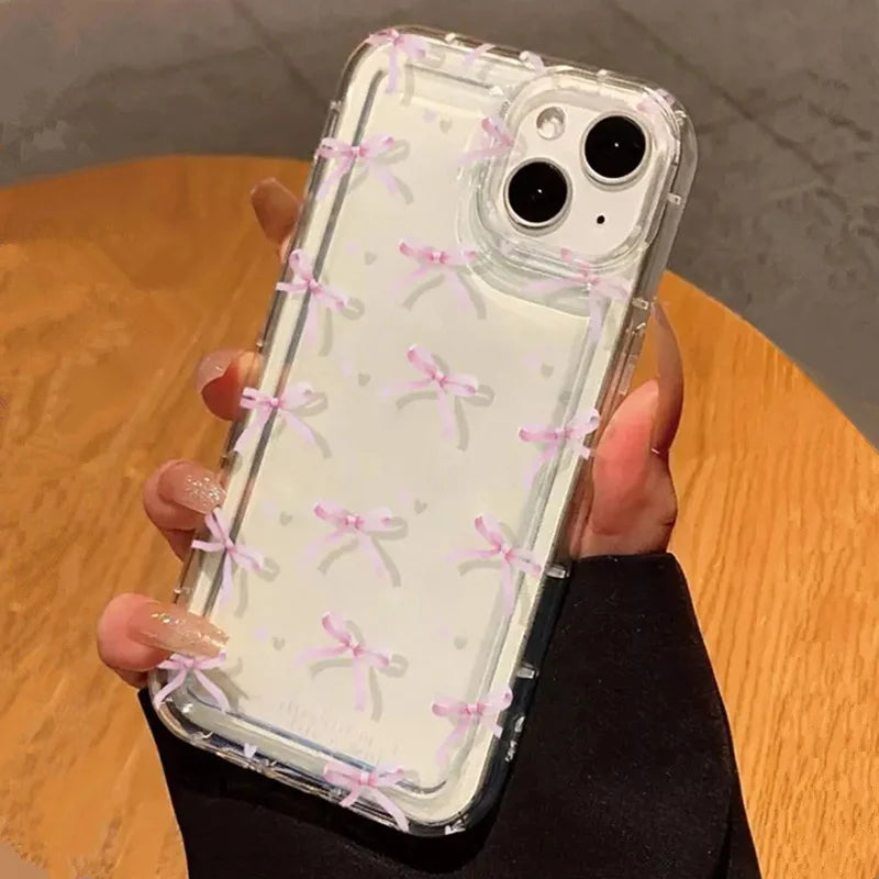 Étui de téléphone avec nœud en forme de cœur rose