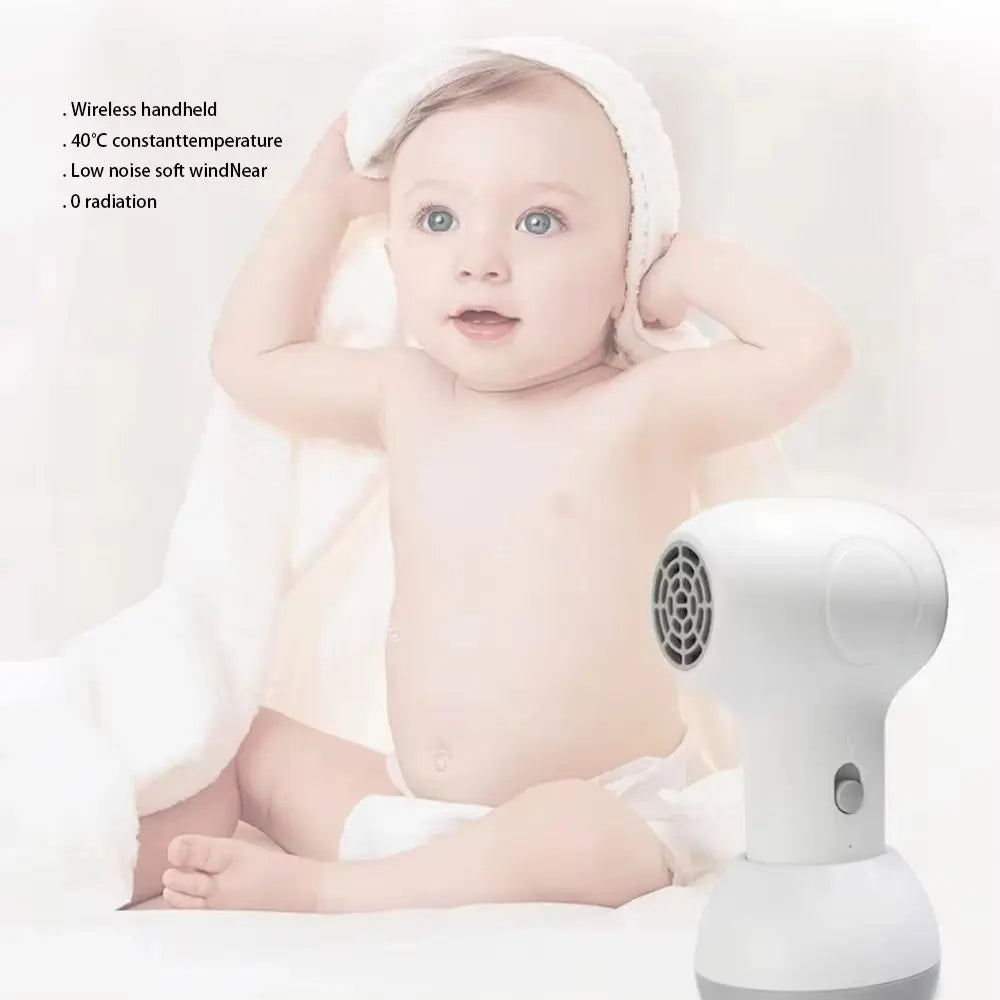 Sèche-cheveux sans fil pour enfants, petit diffuseur universel 60 W, silencieux, température constante, pour cheveux et fesses