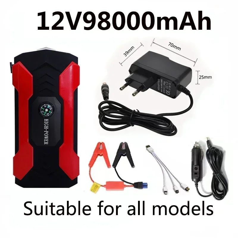 ⚡️ Démarreur de Voiture Portable – Batterie de Secours 98000 mAh, Booster de Démarrage d’Urgence avec Power Bank et Chargeur Auto
