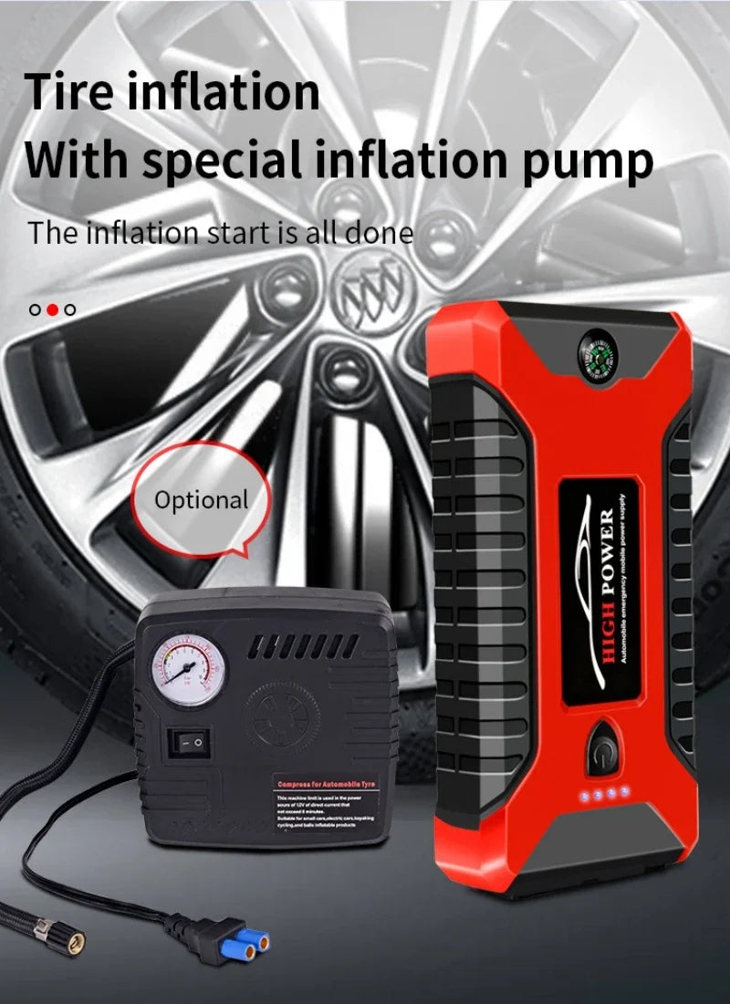 ⚡️ Démarreur de Voiture Portable 99800 mAh – Booster d’Urgence 12V 3000A pour Véhicules Essence & Diesel, Batterie de Secours Multifonction