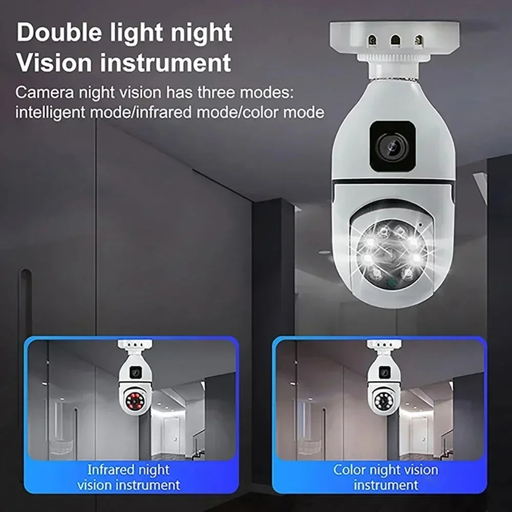 Caméra de Surveillance WiFi Ampoule E27 8MP – Vision Nocturne Couleur, Zoom 8X, Détection de Mouvement Humaine AI – Caméra Sécurité Intérieure 360°, Moniteur Bébé Intelligent