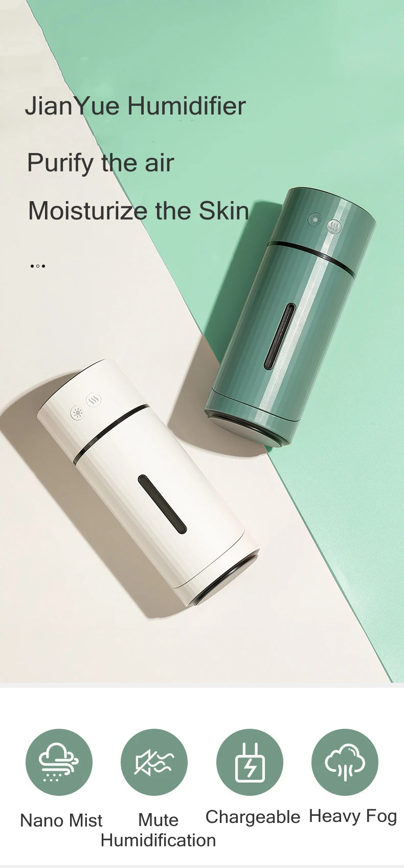 Diffuseur d’Arômes & Humidificateur d’Air Sans Fil 260 mL – Rechargeable USB 1000 mAh, Brume Fraîche Ultrasonique Silencieuse