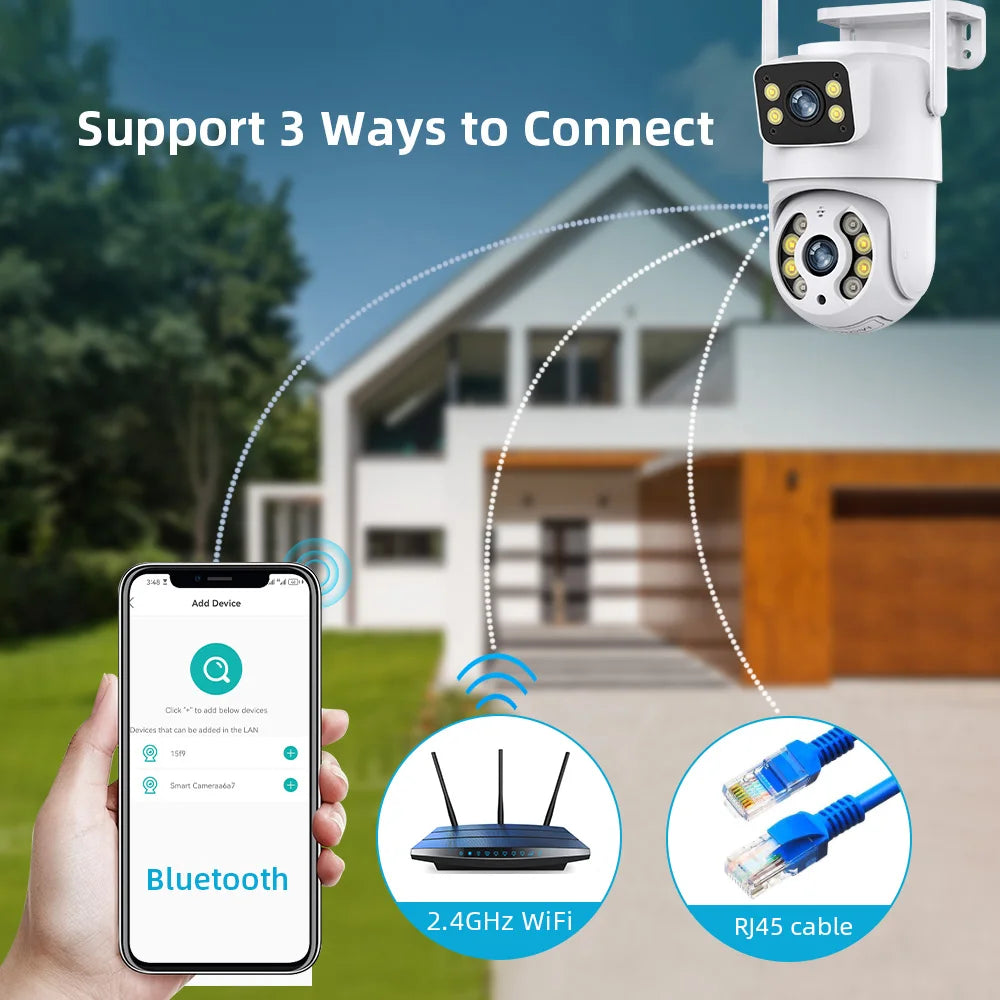 Caméra de Surveillance WiFi Tuya 8MP PTZ à Double Objectif – Vision Nocturne Couleur, Détection Manuelle, Double Écran, Caméra IP Extérieure Étanche, Contrôle à Distance Smart Life