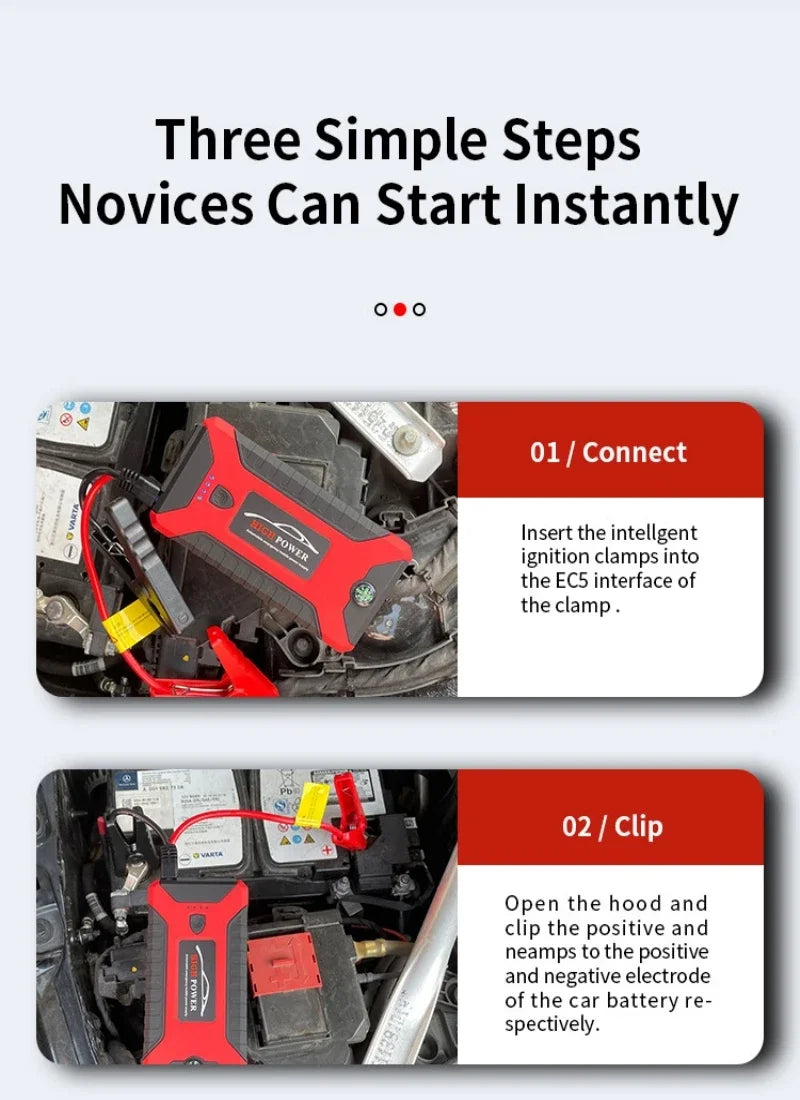 ⚡️ Démarreur de Voiture Portable 99800 mAh – Booster d’Urgence 12V 3000A pour Véhicules Essence & Diesel, Batterie de Secours Multifonction