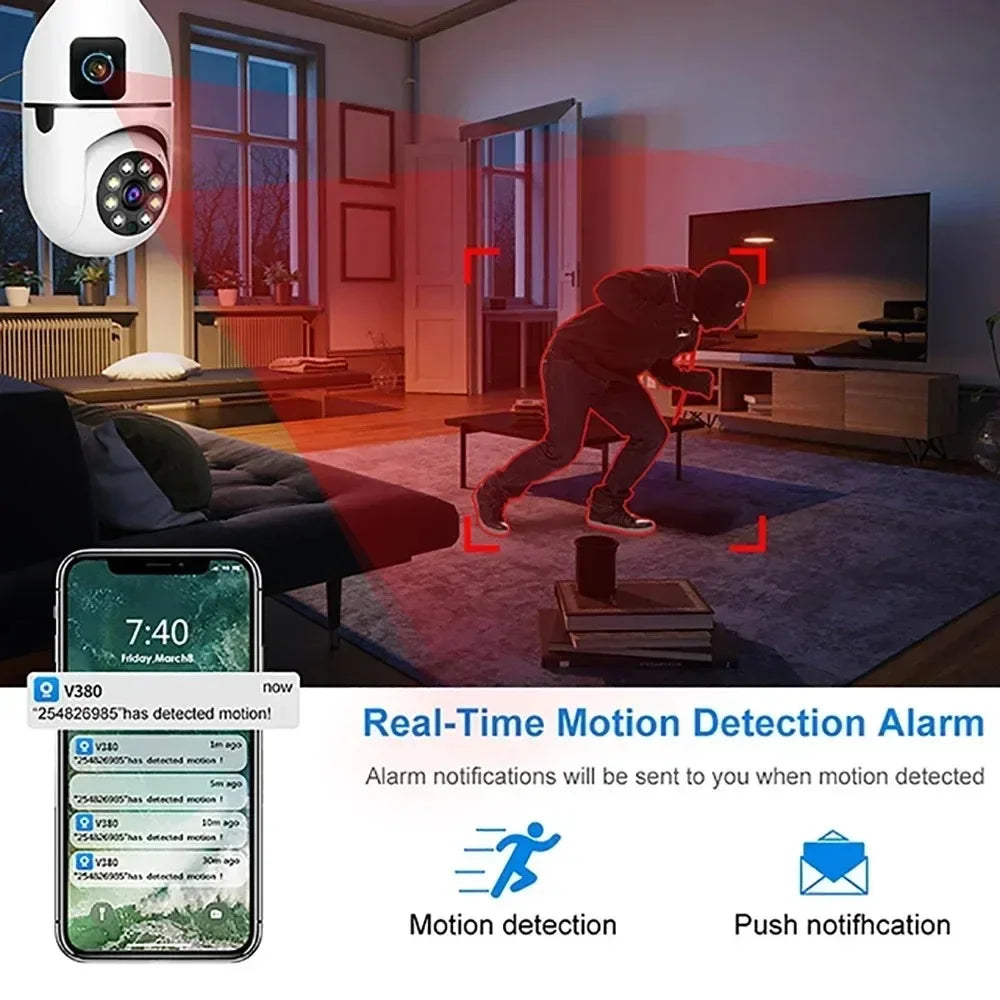 Caméra de Surveillance WiFi Ampoule E27 8MP – Vision Nocturne Couleur, Zoom 8X, Détection de Mouvement Humaine AI – Caméra Sécurité Intérieure 360°, Moniteur Bébé Intelligent