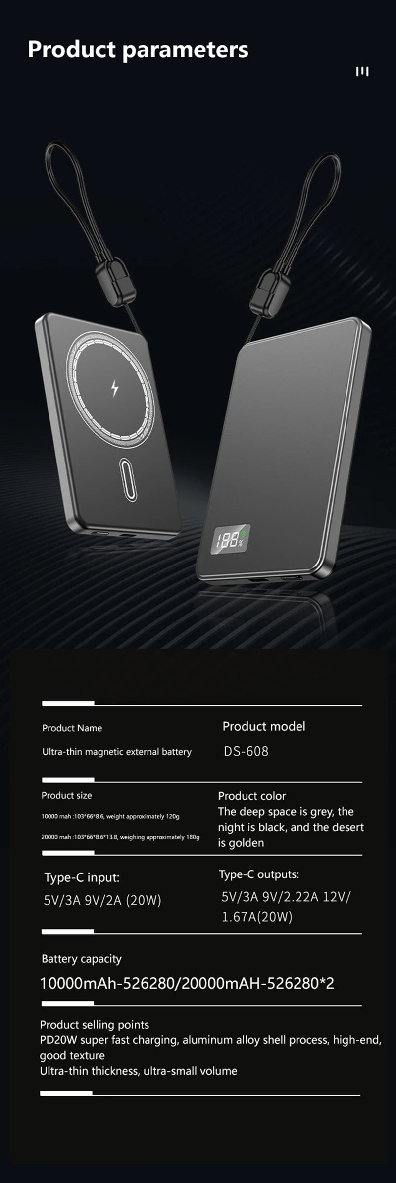 Xiaomi Batterie externe fine 50 000 mAh, certifiée CCC, ultra-mince, pour batterie portable magnétique sans fil PD20 W, charge rapide, affichage