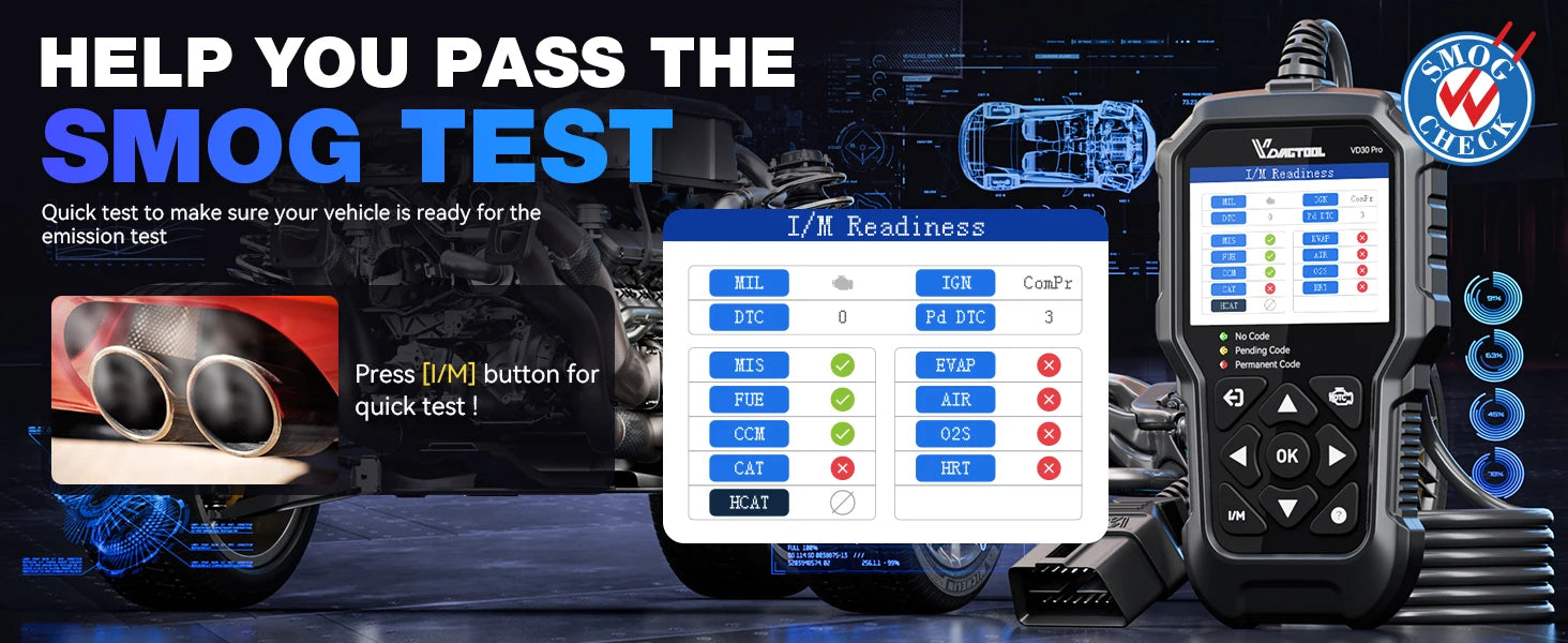 Outil de diagnostic VDIAGTOOL VD30Pro — Lecteur de codes, scanner OBD2 pour voitures et camions, avec fonctions de réinitialisation, données en temps réel et images figées.