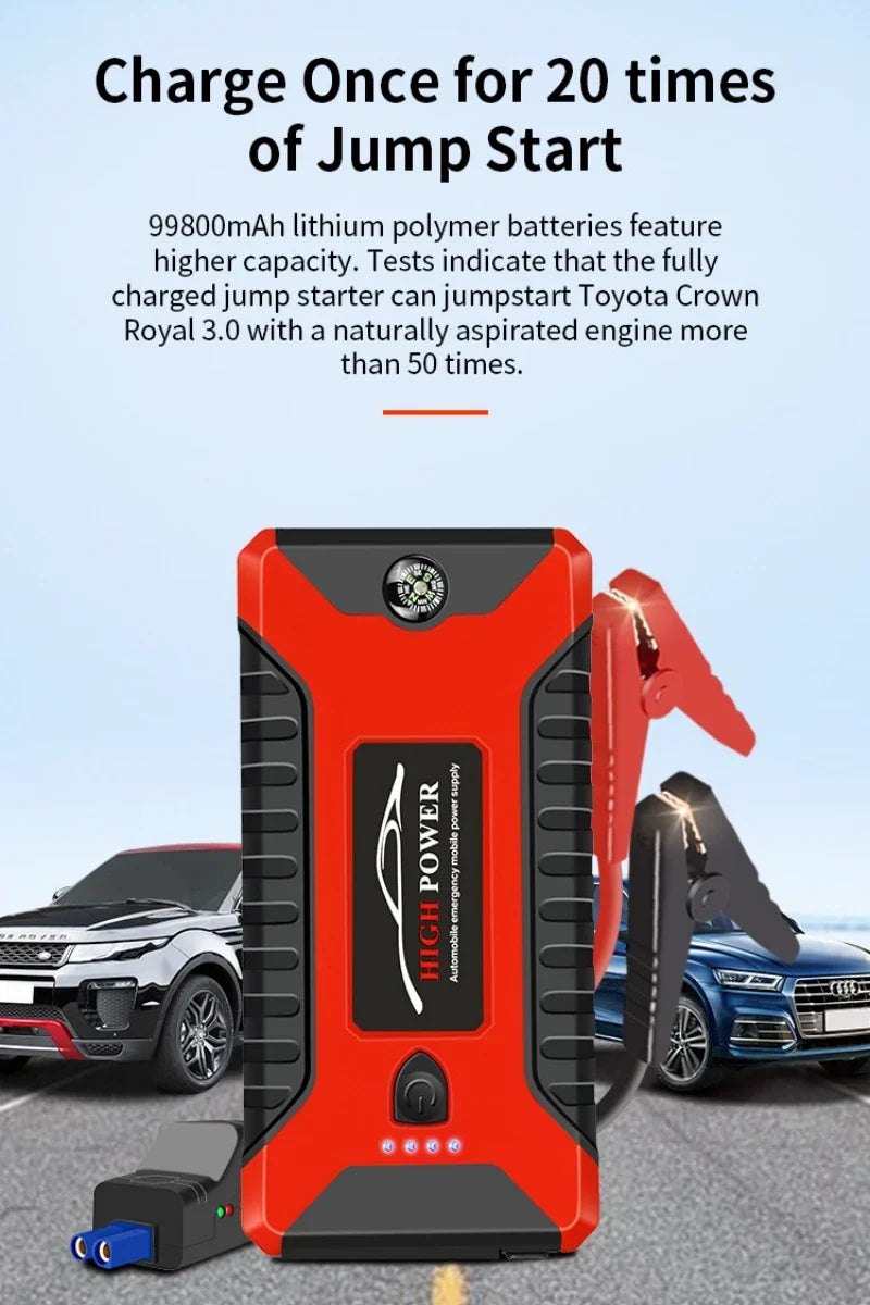 ⚡️ Démarreur de Voiture Portable 99800 mAh – Booster d’Urgence 12V 3000A pour Véhicules Essence & Diesel, Batterie de Secours Multifonction