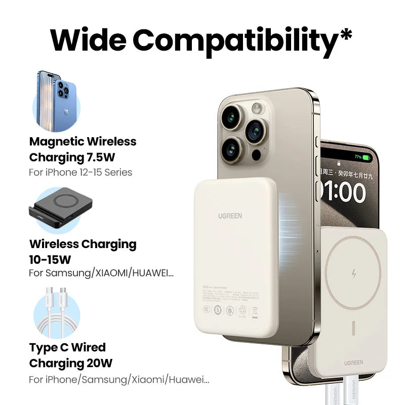 UGREEN PD20W Power Bank magnétique 10 000 mAh, chargeur rapide sans fil portable pour Magsafe pour iPhone 17, 15 Pro Max, 16 Pro