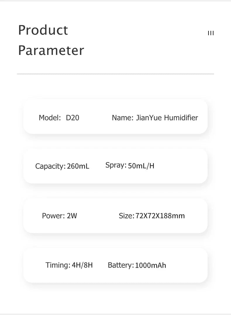 Diffuseur d’Arômes & Humidificateur d’Air Sans Fil 260 mL – Rechargeable USB 1000 mAh, Brume Fraîche Ultrasonique Silencieuse