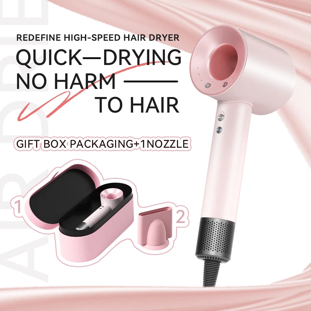 Sèche-cheveux professionnel sans feuilles, puissant et rapide, pour voyage et maison, ionique négatif, avec coffret cadeau