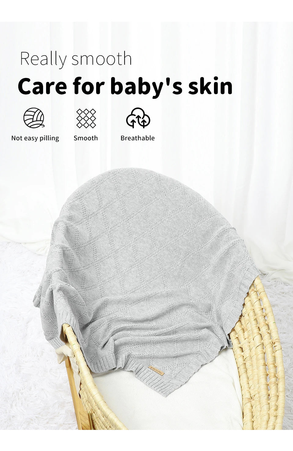 Couverture Bébé en Coton Super Douce – 90 x 70 cm