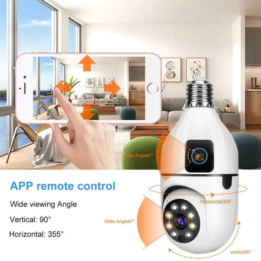Caméra de Surveillance WiFi Ampoule E27 8MP – Vision Nocturne Couleur, Zoom 8X, Détection de Mouvement Humaine AI – Caméra Sécurité Intérieure 360°, Moniteur Bébé Intelligent