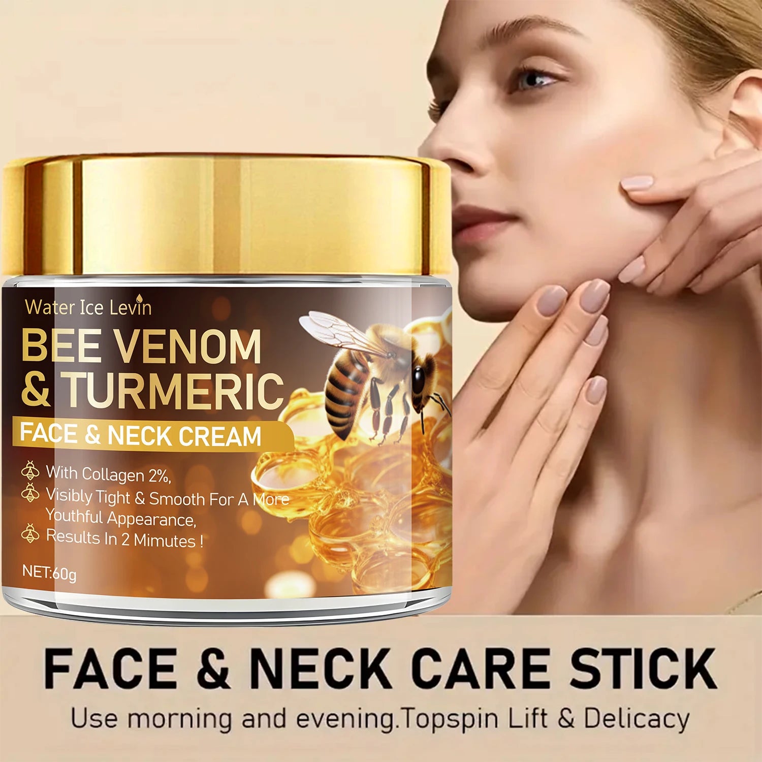 Crème Visage Lifting Instantané au Venin d’Abeille – Raffermit, Lisse et Tonifie la Peau – Sans Alcool – Contient de l’Acide Hyaluronique – Pour Tous Types de Peau